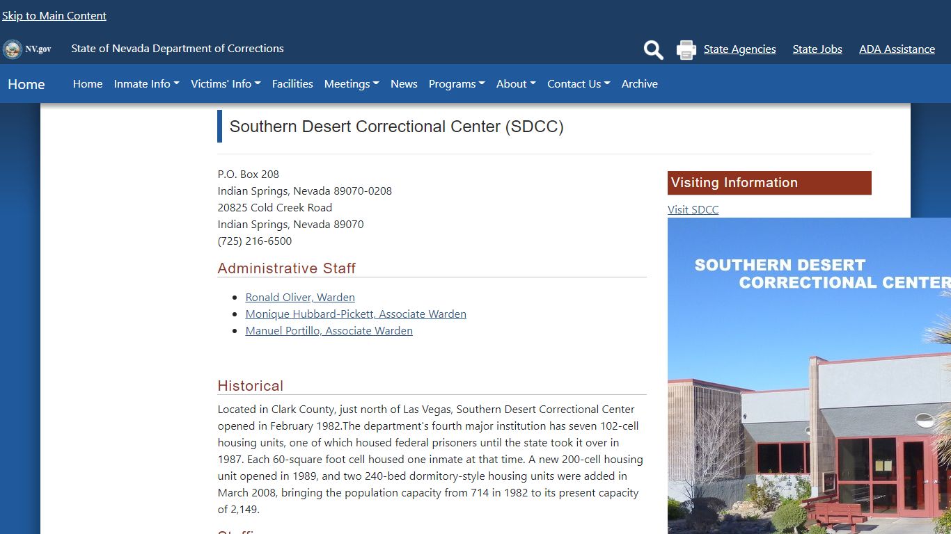 Southern Desert Correctional Center (SDCC) - Nevada Department of ...